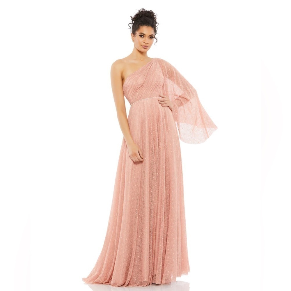 Mac Duggal 11244 NWOT LACE ONE SHOULDER ILLUSION SLEEVE A LINE GOWN